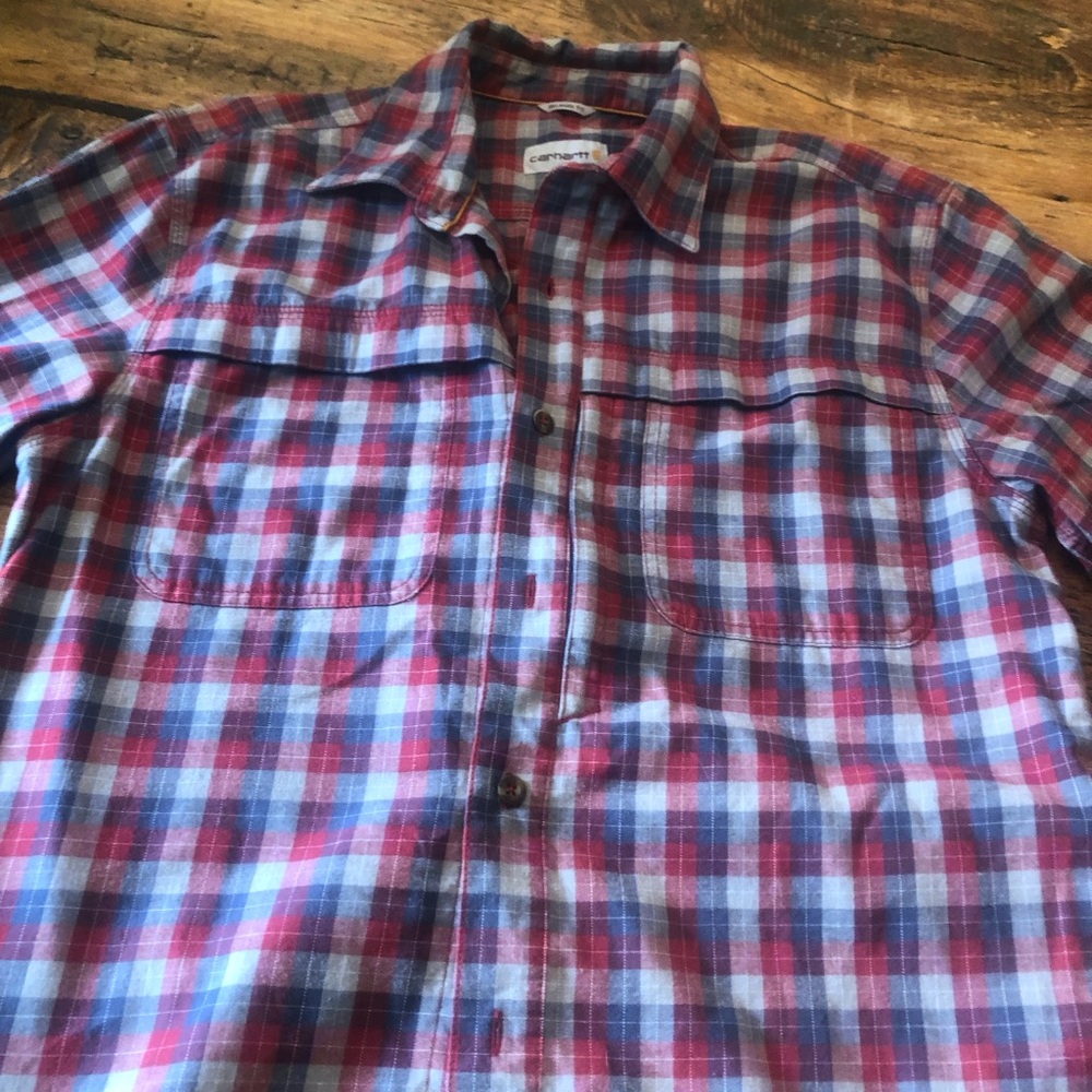Carhartt Men's Casual Plaid Shirt - Red, Blue and Gray